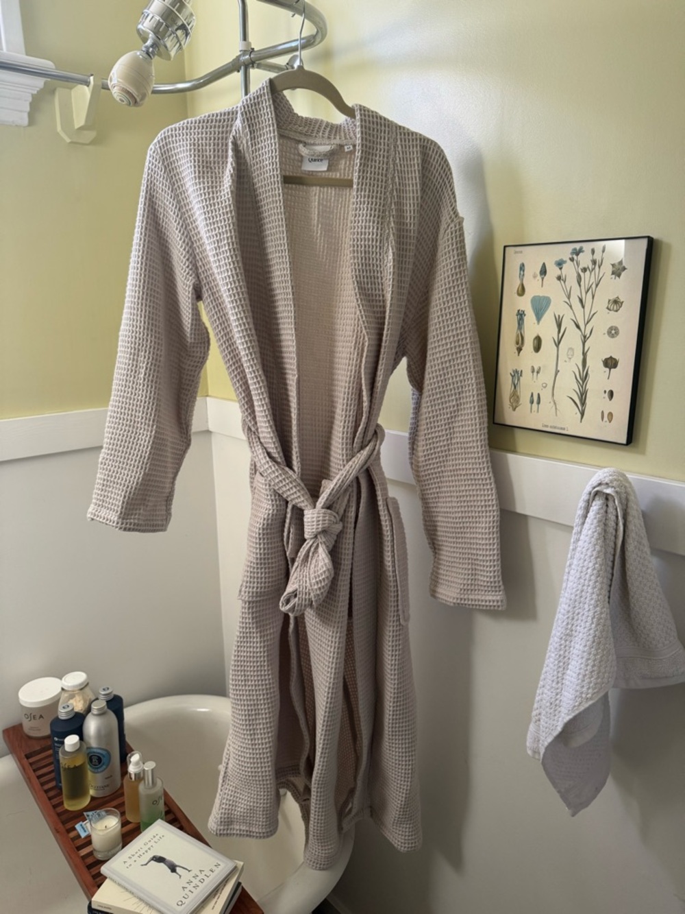 QUINCE Waffle Knit Bath Robe in Light Taupe